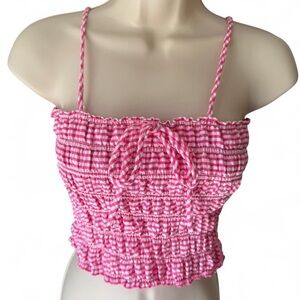 Good Luck Gem Pink Checkered Smocked Crop Top